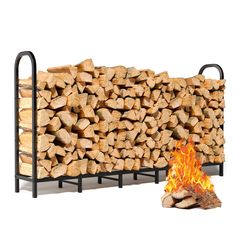 a stack of logs sitting next to a pile of firewood on top of a white background