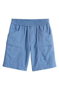 Bleached-effect denim brings laid-back ease to these pull-on Bermuda shorts that are long on surfer-cool style. Elastic waist Front patch pockets; back welt pockets 100% cotton Machine wash, dry flat Imported Kids' Designer Clothing Summer Medium Wash Bottoms With Patch Pockets, Cotton Bermuda Shorts With Pockets In Medium Wash, Blue Cotton Pull-on Shorts, Medium Wash Cotton Bermuda Shorts With Pockets, Blue Pull-on Style Shorts For Summer, Denim Blue Shorts With Side Pockets For Summer, Blue Short Bottoms With Patch Pockets, Relaxed Fit Blue Shorts With Pull-on Style, Blue Patch Pocket Shorts For Summer