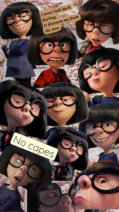 an image of many cartoon characters with words on their faces and the caption'no capes'above them