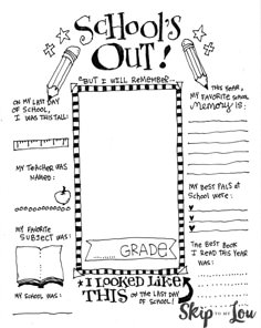 a black and white drawing of a school's out page