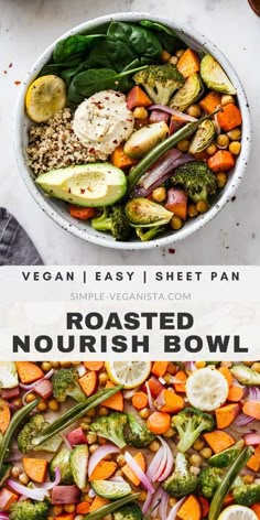 roasted nourish bowl with broccoli, carrots and other vegetables