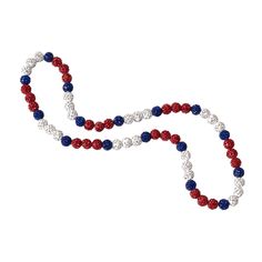 a beaded necklace with red, white and blue beads