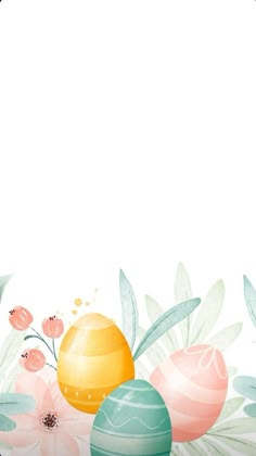 an easter card with painted eggs and flowers