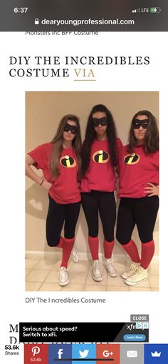 three women in matching costumes posing for the camera with their hands on their hipss