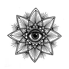 an all seeing eye in the middle of a lotus flower tattoo design on a white background