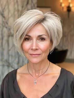 Stylish Haircuts for Women Over 60: From Pixie Cuts to Long Layers Short Stacked Bob Haircut Over 50, Medium Layered Bob Haircuts, Brunette Bob Haircut, Short Stacked Bob Haircuts, Short Layered Bob Haircuts, Messy Bob Hairstyles