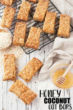 honey coconut oat bars on a cooling rack