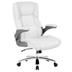 a white office chair sitting on top of a desk