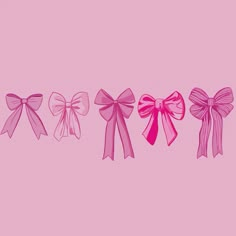 pink bows are lined up on a pink background