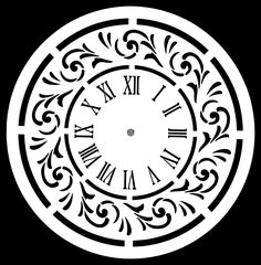 a clock with roman numerals on the face is shown in black and white