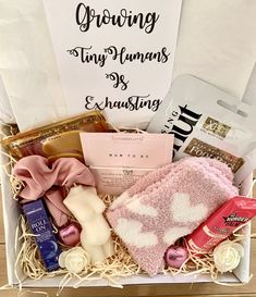 a gift box filled with personal care items