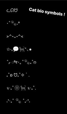 cat bio symbols displayed in black and white on a dark background with the caption cat bio symbols