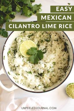 pot of easy cilantro lime rice inspired by chipotle recipe Cilantro Mexican Rice, White Lime Rice, Like Rice Recipe, Rice And Cilantro Recipes, White Cilantro Lime Rice, Like Cilantro Rice, Mexican Cilantro Lime Rice, White Rice With Cilantro And Lime, Mexican Lime Rice