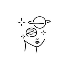 a line drawing of a person's face with the sun above their head