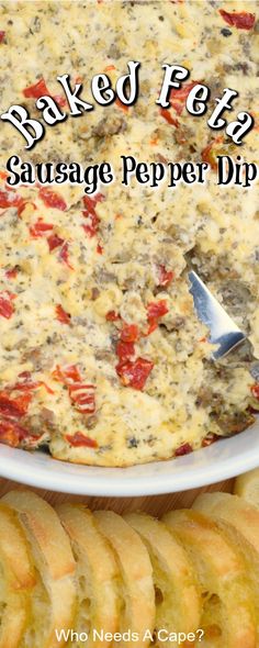 baked feta sausage pepper dip with crackers on the side