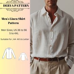 men's linen shirt pattern from the front and back