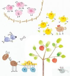 an image of children's artwork with animals and birds