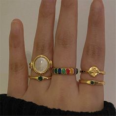 Gold Chunky Ring, Pearl Ring Gold, Gold Moonstone Ring, Mother Of Pearl Ring, Rainbow Ring, Ring Moonstone, Rainbow Rings, Chunky Ring