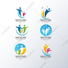 four different logos with people holding hands and stars in the sky, on white background