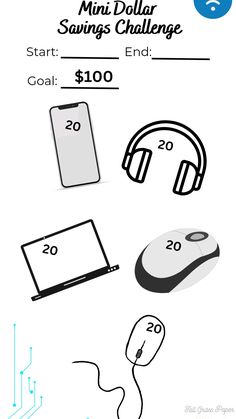 an image of a computer mouse and headphones with the words savings challenge on it