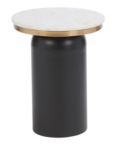 a black and white table with a gold trim around the top, on a white background