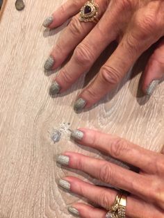 CND Shellac in Sage Scarf with stripped foil transfer and CND Sizzling Sand additives. Cnd Shellac, Shellac Nails, Foil, Nails, Makeup, Make Up