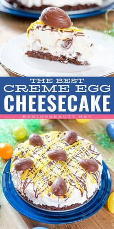 Indulge in The Best Creme Egg Cheesecake, a silky smooth and decadent no-bake treat! Featuring Cadbury Eggs, a chocolate cookie crust made with Chocolate belVita Breakfast Biscuits, and a rich filling with Creme Eggs and chocolate chips. Ideal for your simple Easter desserts spread! Cadbury Egg Cheesecake, Belvita Breakfast Biscuits, Easter Cheesecake, Chocolate Cookie Crust, Creme Eggs, Cadbury Eggs, Cadbury Creme Egg, Yellow Food