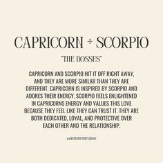 the poem capricorn and scorpio is written in black on a white background