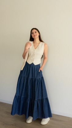 This perfectly easy yet perfectly romantic tiered ruffle skirt has all the pretty little design details needed for the ultimate summer-like piece without any time-consuming and complicated techniques. Wear either high or low-waisted! 💙 Spring Tiered Ruffle Maxi Skirt, Spring Tiered Layered Maxi Skirt, Spring Tiered Maxi Skirt With Ruffles, Tiered Ruffle Maxi Skirt For Vacation, Tiered Maxi Skirt For Layering, Vacation Tiered Ruffle Maxi Skirt, Ruffled Tiered Maxi Skirt For Vacation, Feminine Tiered Ruffle Maxi Skirt, Spring Tiered Skirt For Layering