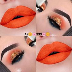 Orange Eye Shadow, Evening Eye Makeup, Glitter Water, Lip Art Makeup, Bold Eye Makeup, Makeup For Black Skin, Make Up Tools