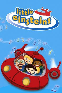 the little einsteins movie poster for disney's sing - along musical theatre, which features five children in a red car with music notes on it