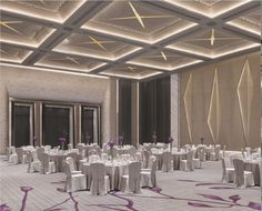 a large banquet hall with tables and chairs