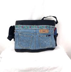 By LEI - Life Energy Intelligence.  Great vintage shape 14" across, 4" deep, ~11" high Strap adjustable Lei Purse, Life Energy, Crossbody Messenger Bag, Blue Jean, Denim Blue, Lei, Clothing Items, Blue Jeans, Vintage 90s