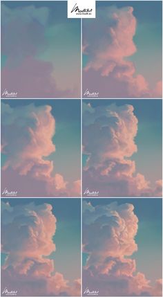 the sky is filled with pink clouds in different stages of formation and sizes, including one cloud