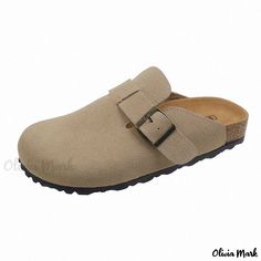 Olivia Mark - Stylish Platform Slip-On Sandals with Unique Backless Design Slippers With Arch Support, Birkenstock Women, Sporty Casual, Suede Mules, Footbed Sandals, Casual Flat Shoes, Slippers Cozy, Backless Design, Genuine Leather Shoes