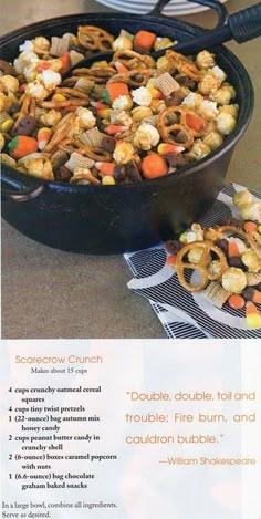 an advertisement for a cornbread dish with carrots and pretzels in it