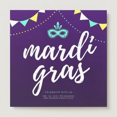 the mardi gras party flyer is shown