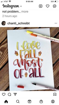 an instagram page with the words i love fall and most of all written in cursive writing