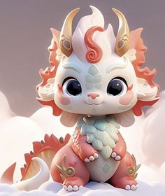 a little dragon sitting on top of a cloud filled sky