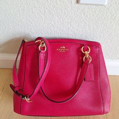 Coach F57847 Leather Minetta Crossbody Shoulder Bag Bright Pink Barbie Core. Mrp $325.00. New With Tags. Sold Out Online. Please See The Pictures. Mrp $325.00 Guaranteed Authentic. Coach Style F57847. Magnetic Snap Closure. Interior: Three Separate Compartments (Center One Zips Closed), One Open/Slip Pocket, One Zip Pocket. Exterior: Pocket On The Front With Magnetic Snap Closure. Gold Tone Hardware. Fully Lined. Coach Leather Hangtag Bag Charm. Double Handles With A 5.5" Drop. Adjustable/Remova Designer Pink Shoulder Bag For On-the-go, Classic Pink Shoulder Bag For Evening, Classic Pink Evening Shoulder Bag, Coach Pink Top Handle Shoulder Bag, Pink Top Handle Coach Shoulder Bag, Luxury Pink Crossbody Satchel, Classic Pink Top Handle Satchel, Pink Coach Crossbody Shoulder Bag, Coach Pink Crossbody Satchel