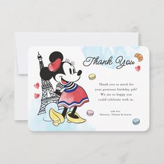 a thank card with a cartoon mouse in front of the eiffel tower, paris