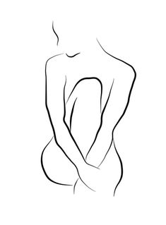 a black and white drawing of a woman's back with her hands on her hips