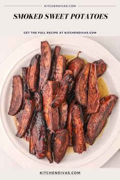 Overhead shot of plateful of smoked sweet potato spears. Smoked Sweet Potatoes, Smoker Cooking Recipes, Slow Cooker Vegetable Recipes, Smoked Dishes, Bbq Smoker Recipes, Sweet Potatoes Recipe, Grilled Sweet Potatoes, Pellet Grill Recipes, Sweet Potato Wedges