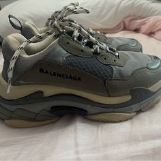 Balenciaga Men's Low-Top Sneakers Triple S Mesh Nubuck Logo Blue Gray Light Gray Size 38 (Fits Women's Us 7.5) Authentic, I Bought For 1000 From A Previous Seller Years Ago So I Can't Authenticate For You (Can't Find Receipt) However They 100% Authentic. I Never Wore Them, But The Previous Seller Lightly Did The Inner Sole Is A Little Worn, There's Minor Dirt On The Bottom And Some Scuffs (I Can Dm You Photos If You Are Concerned) They're Very Hard To Find Now! Selling For 500 Since I Can't Authenticate Them (Half Of What They're Going For On Kicks Crew) Please Dm Me With Any Questions And Offers Are Welcome! Balenciaga Blue, Shoes Balenciaga, Light Gray Color, Balenciaga Mens, Gray Light, Low Top Sneakers, Dm Me, Blue Gray, Womens Shoes Sneakers