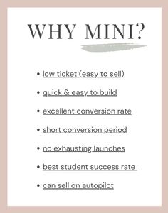 a white poster with the words why mini?