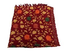 Pattern - red Kashmiri shawl with floral embroidery. Ideal for - women. Occasion - formal or casual. Fabric - cotts wool, it is a blend of cotton and wool which is very soft and has a fine texture. Color - maroon. On maroon background, embroidery is in different colored threads all over displaying floral patterns. Size - Width - 41 x 80 inches approx. Care- gentle hand wash. For more such scarves please visit- https://www.etsy.com/in-en/shop/vibrantscarves?ref=seller-platform-mcnav&section_i Red Shawl With Embroidered Border In Traditional Drape, Red Embroidered Shawl With Traditional Drape, Red Shawl With Embroidered Border, Elegant Red Shawl With Embroidered Border, Red Shawl Scarves For Fall, Elegant Red Shawl With Resham Embroidery, Embroidered Red Pashmina Shawl, Red Embroidered Pashmina Shawl, Red Embroidered Shawl Scarf