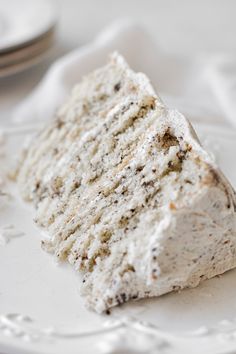 a piece of cake sitting on top of a white plate