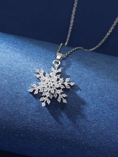 Silver  Collar  Stainless Steel   Embellished   Women Fashion Jewelry Snowflake Necklace Aesthetic, Snowflake Necklace Silver, Snowflake Jewelry, Snowflake Necklace, Accesories Jewelry, Winter Jewelry, Snowflake Pendant