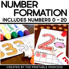 the number formation worksheet includes numbers 0 - 20, including two and three