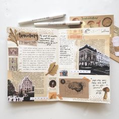 an open book with pictures and writing on it